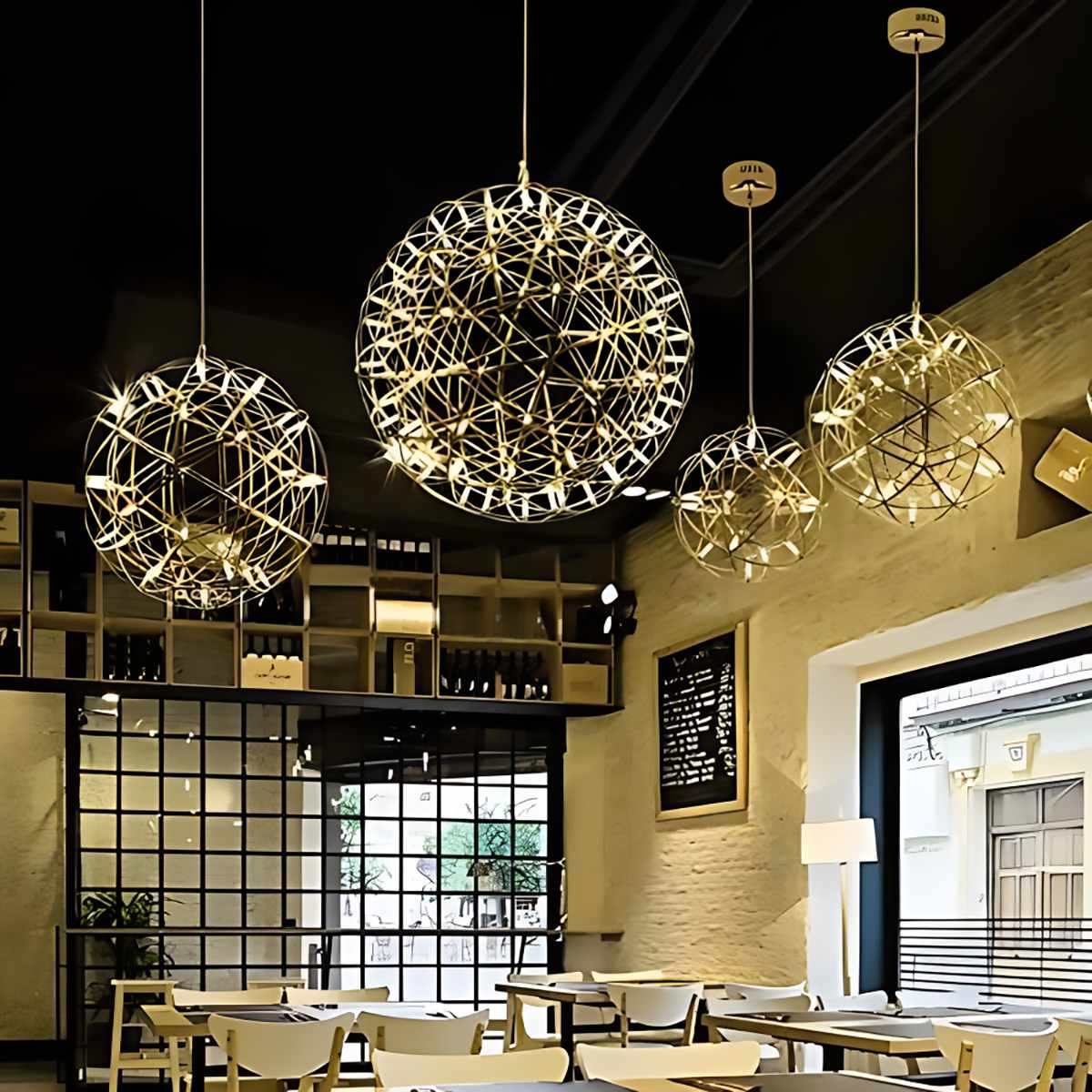 Dining Room Pendant Light With Polished Stainless Steel Sphere