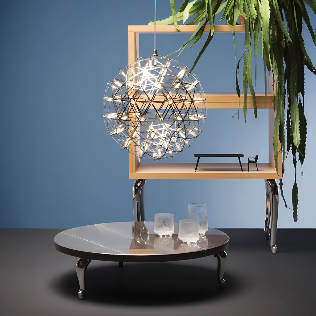 Dining Room Pendant Light With Polished Stainless Steel Sphere