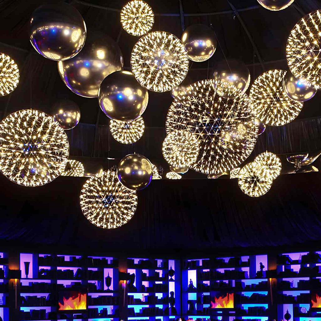 Dining Room Pendant Light With Polished Stainless Steel Sphere