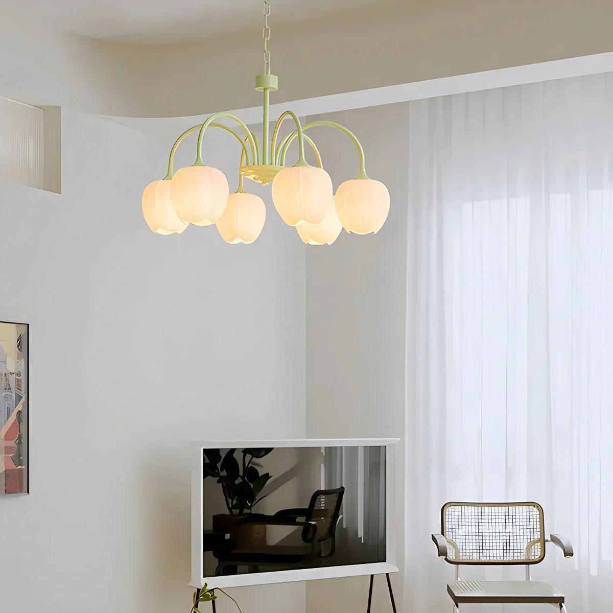 Romantic Tulip Chandelier With Matcha Green Finish