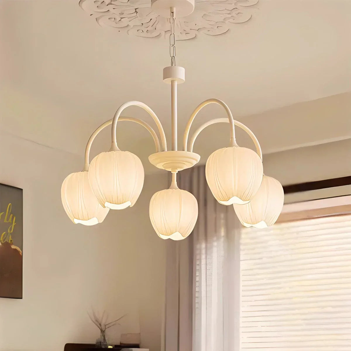 Romantic Tulip Chandelier With Matcha Green Finish