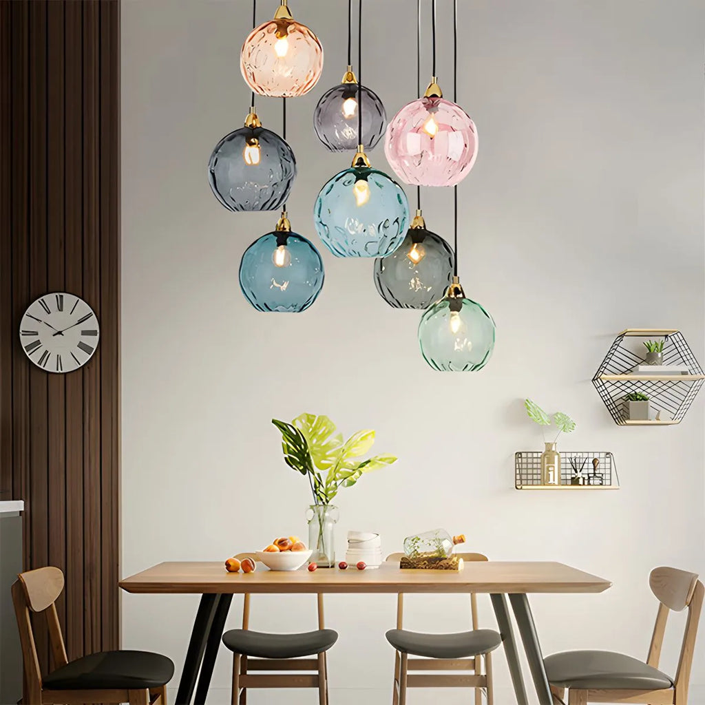 Vivid Glass Orb Pendant Light In Living Room Ceiling