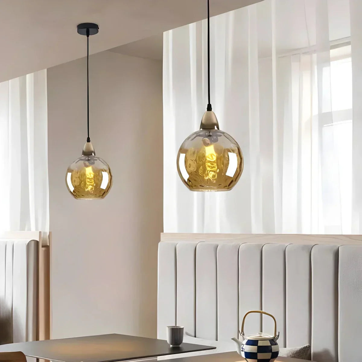 Vivid Glass Orb Pendant Light In Living Room Ceiling
