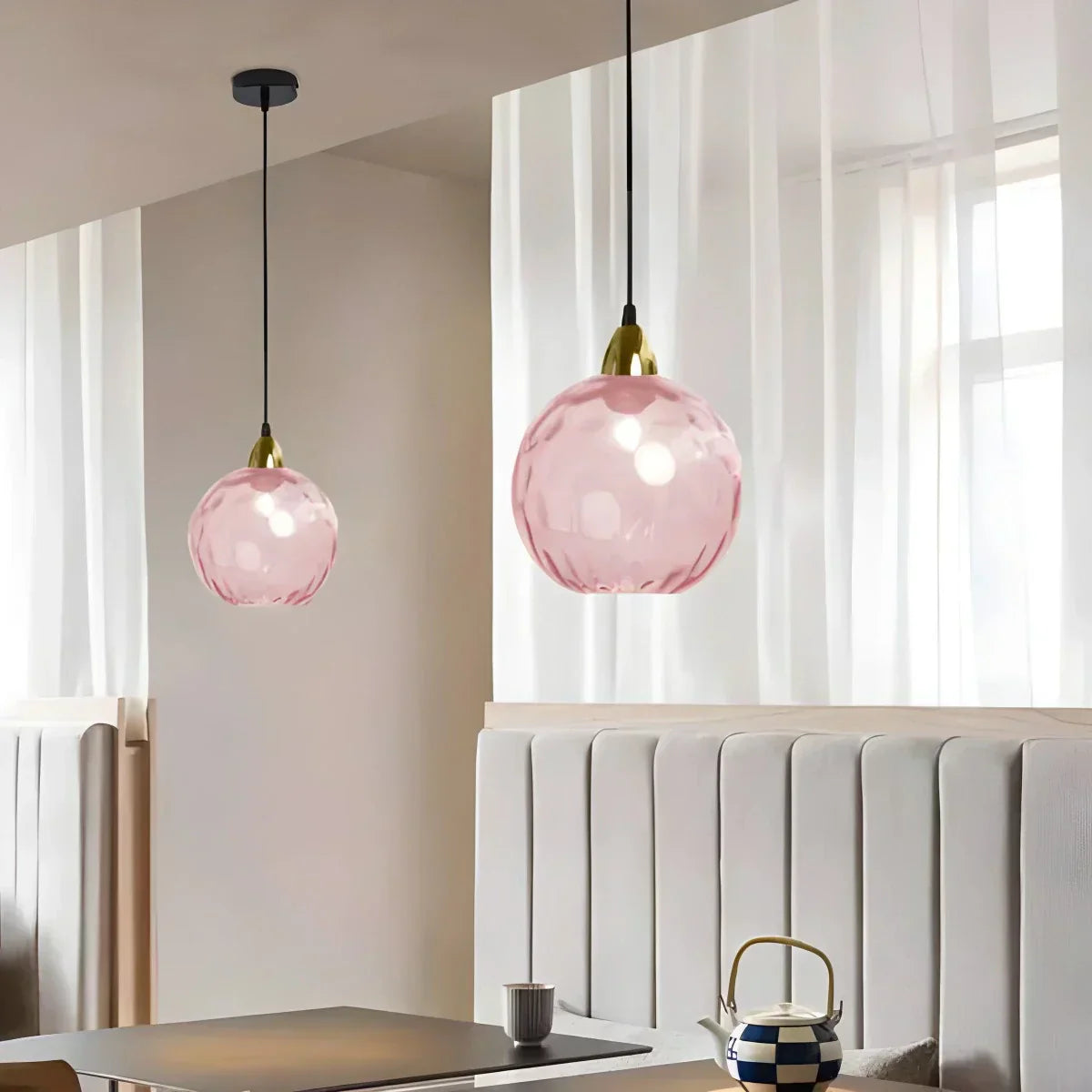 Vivid Glass Orb Pendant Light In Living Room Ceiling