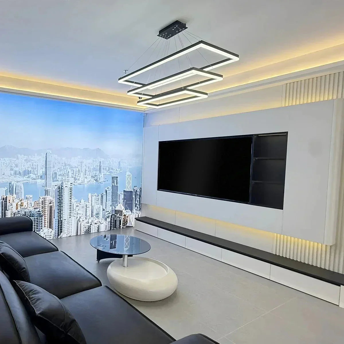 Modern Black Tiered Rectangular Chandelier For Contemporary Interiors