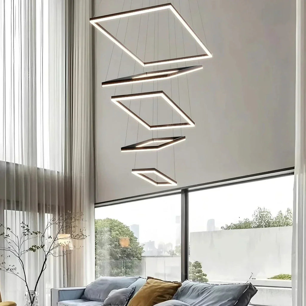 Modern Black Tiered Rectangular Chandelier For Contemporary Interiors