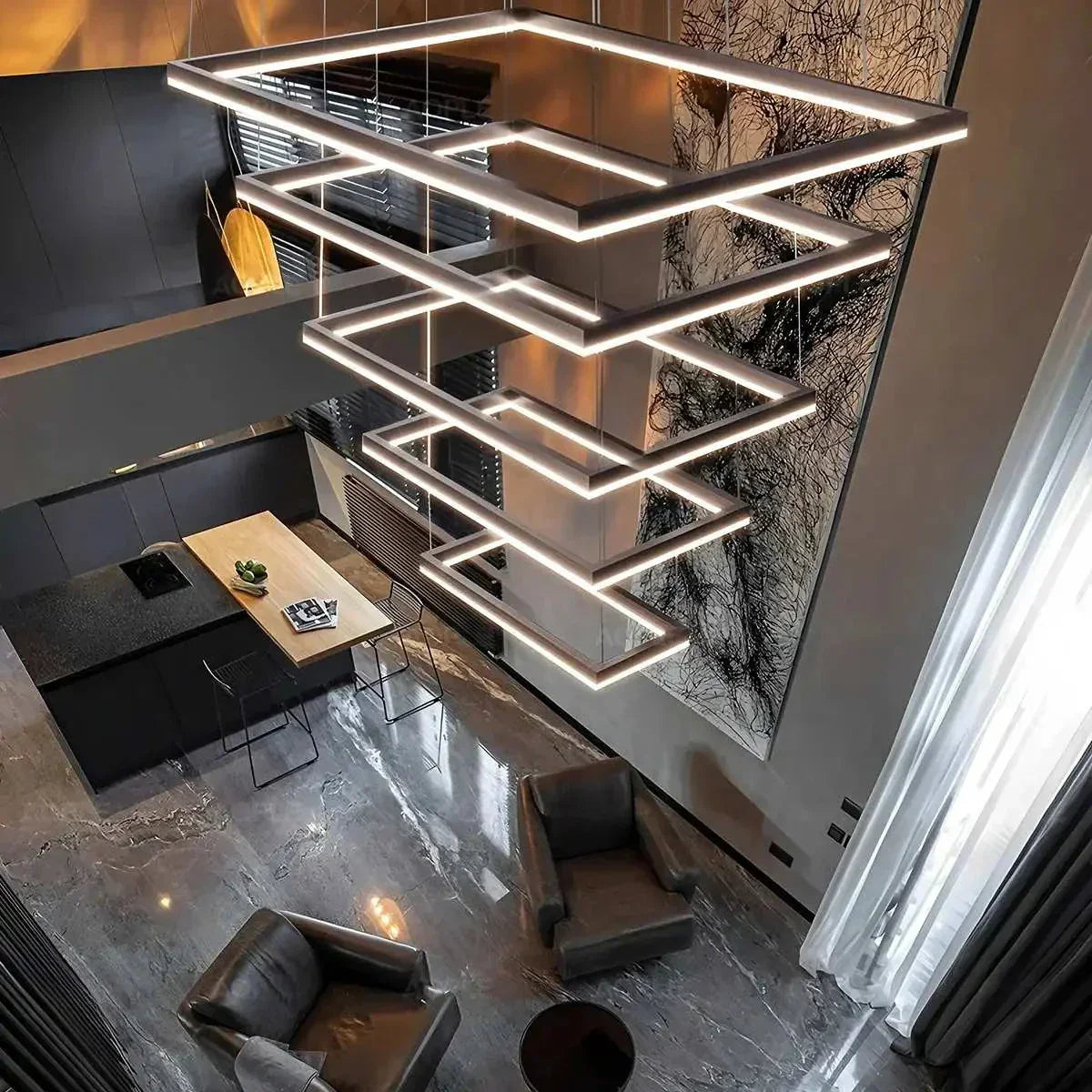 Modern Black Tiered Rectangular Chandelier For Contemporary Interiors