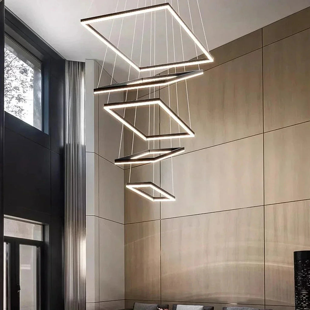 Modern Black Tiered Rectangular Chandelier For Contemporary Interiors