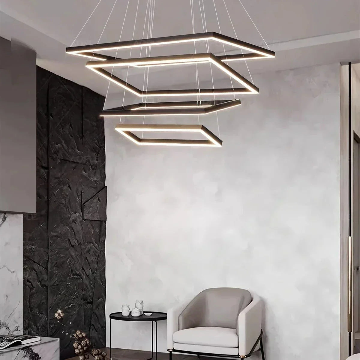 Modern Black Tiered Rectangular Chandelier For Contemporary Interiors