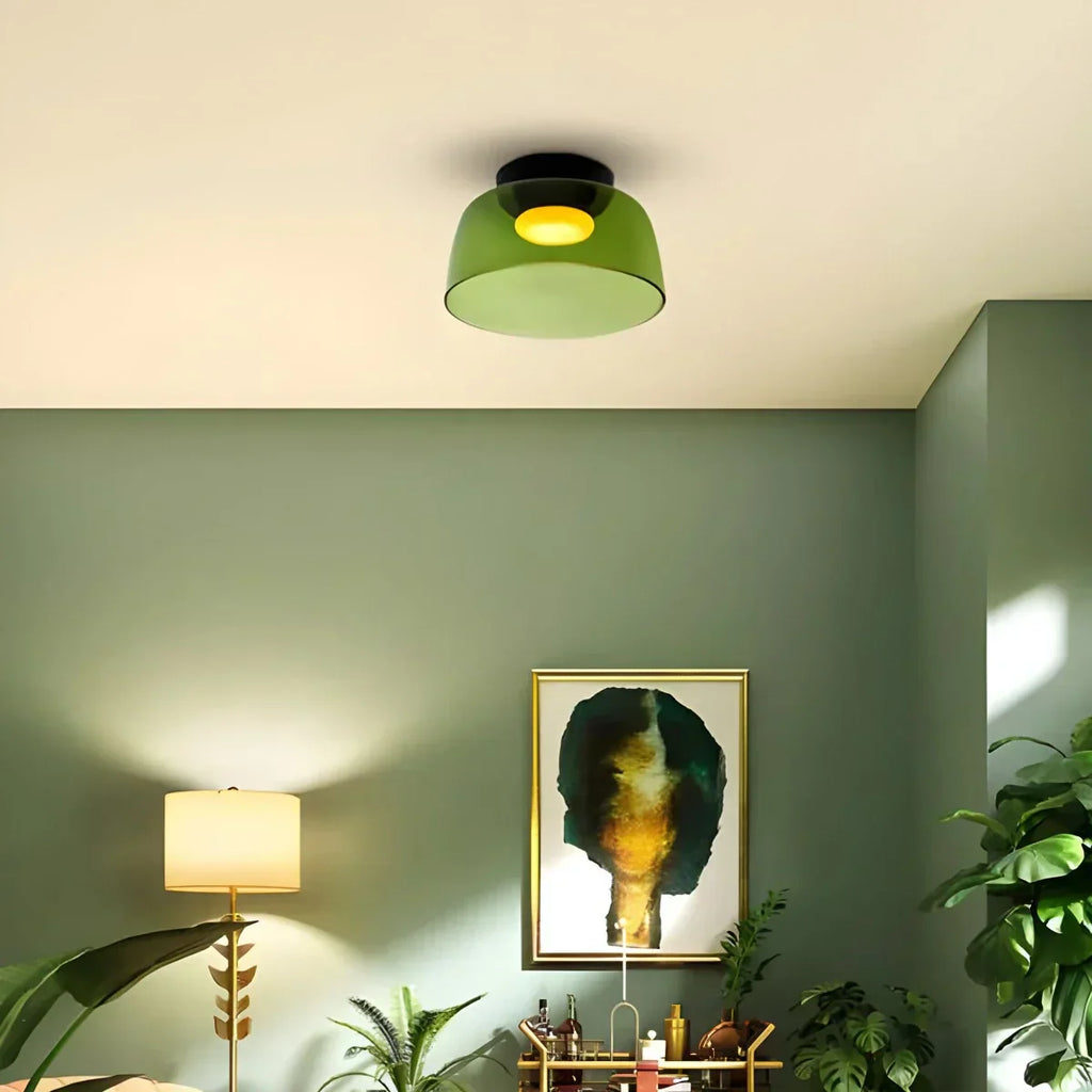 Cozy Bedroom Ceiling Fixture With Colored Glass Glow
