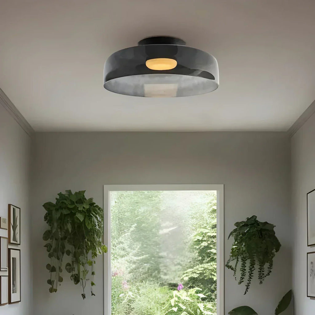 Cozy Bedroom Ceiling Fixture With Colored Glass Glow