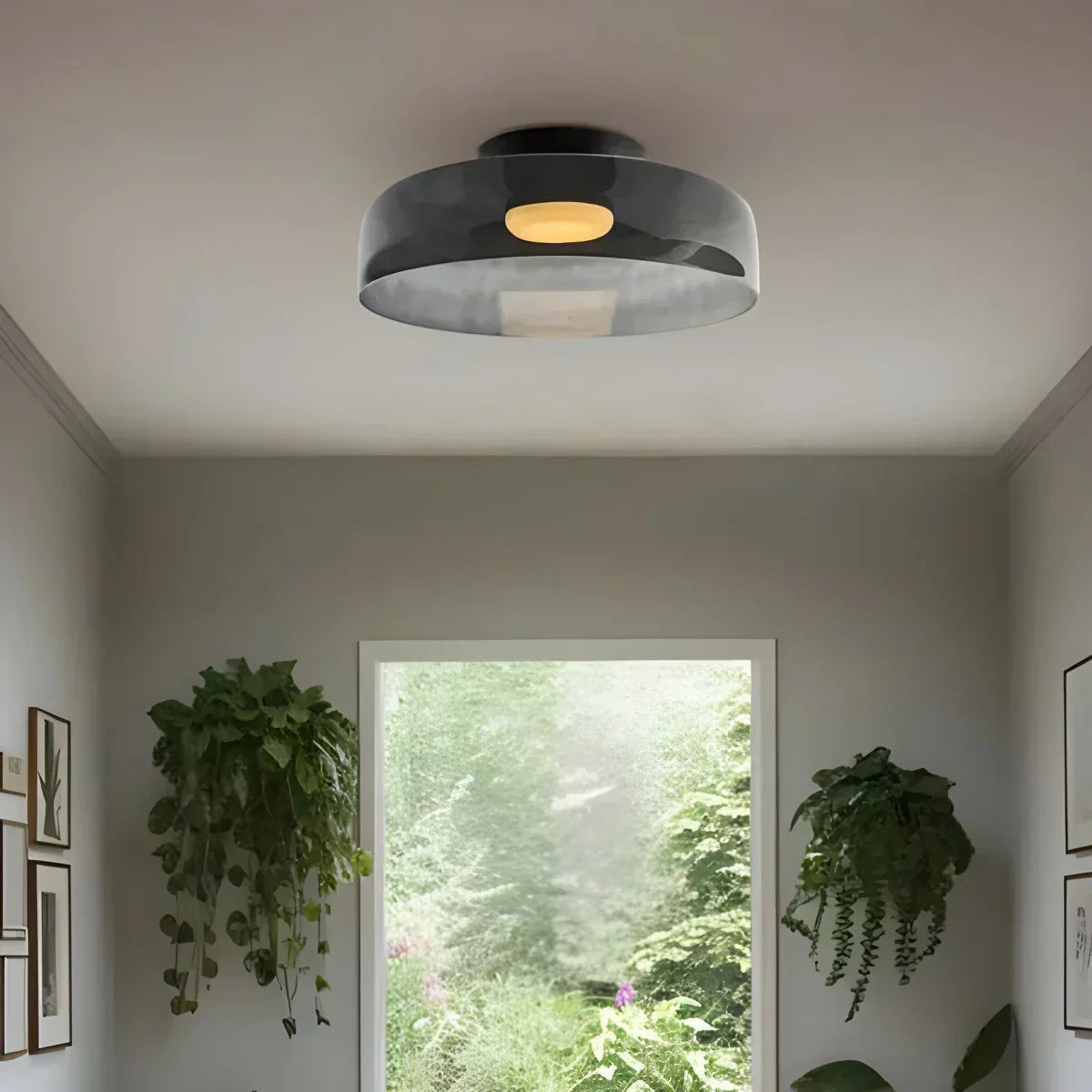 Cozy Bedroom Ceiling Fixture With Colored Glass Glow
