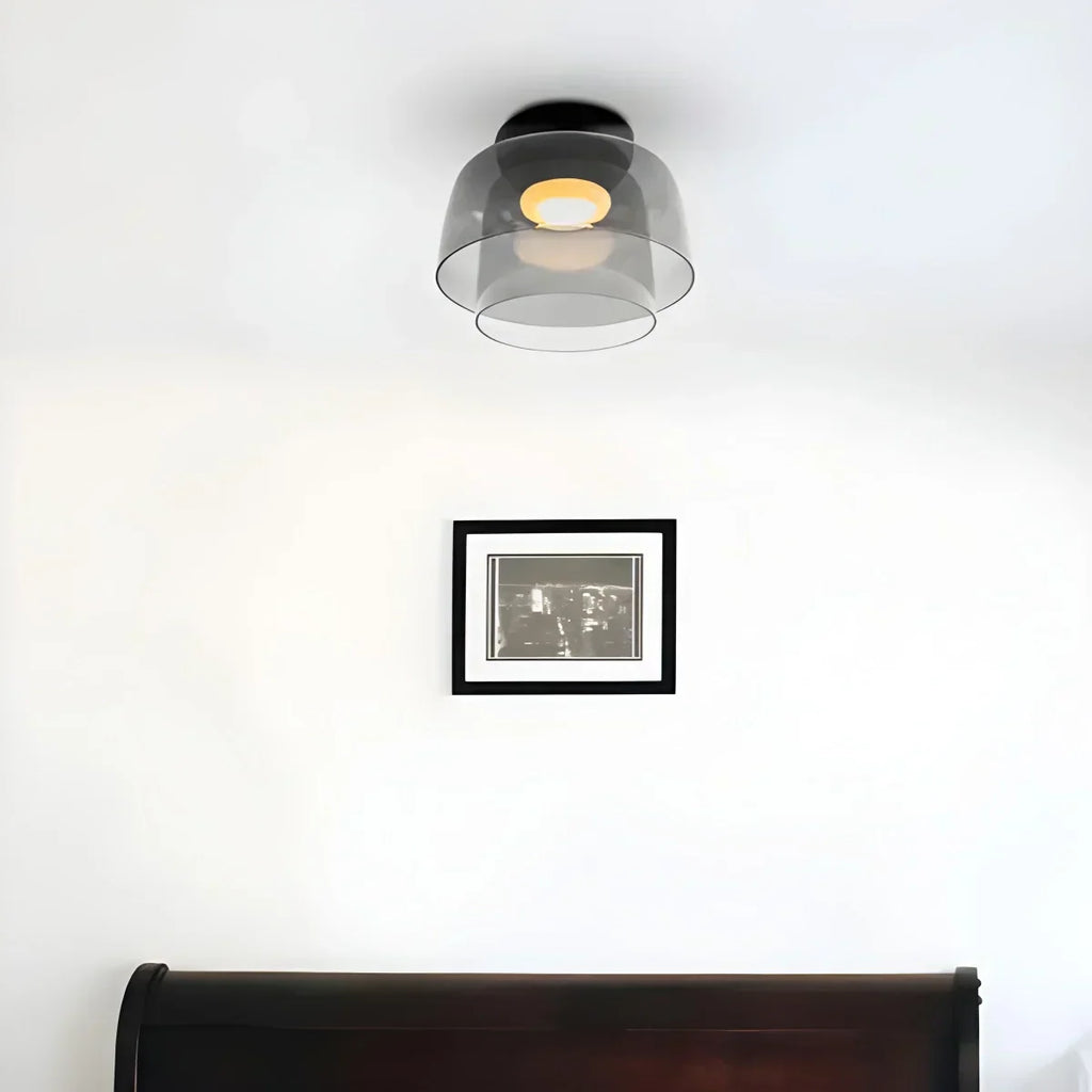 Cozy Bedroom Ceiling Fixture With Colored Glass Glow