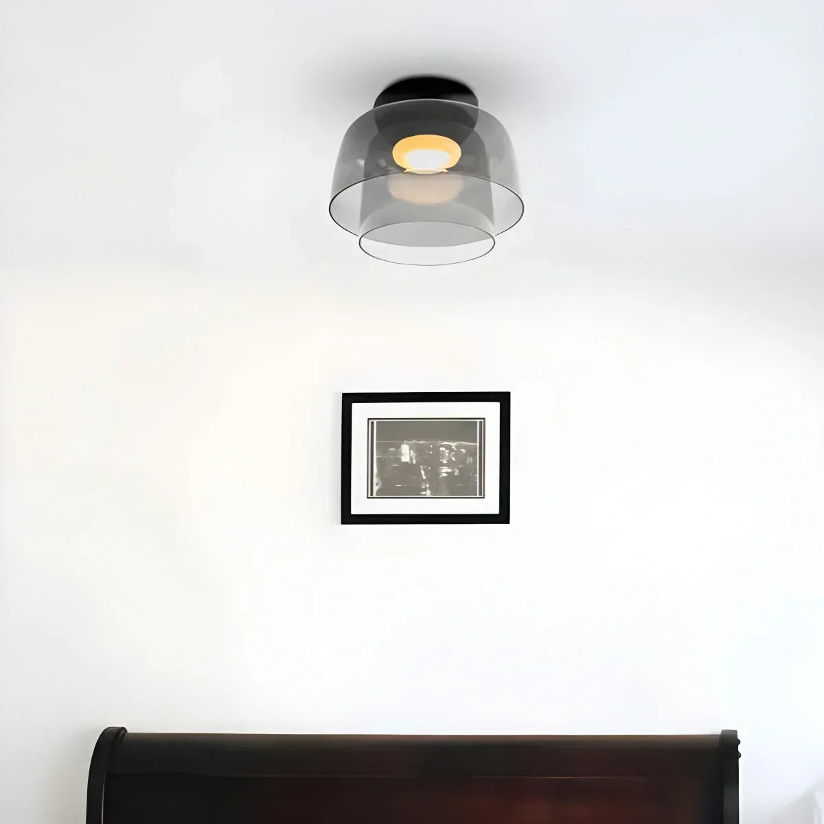 Cozy Bedroom Ceiling Fixture With Colored Glass Glow
