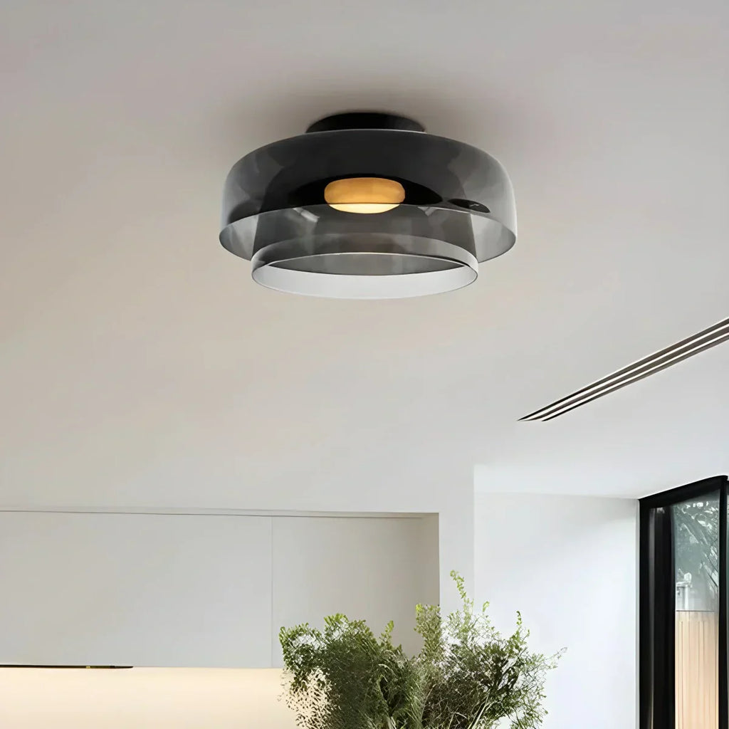 Cozy Bedroom Ceiling Fixture With Colored Glass Glow