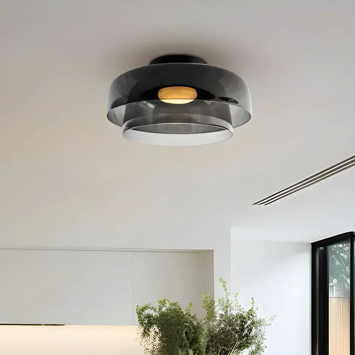 Cozy Bedroom Ceiling Fixture With Colored Glass Glow