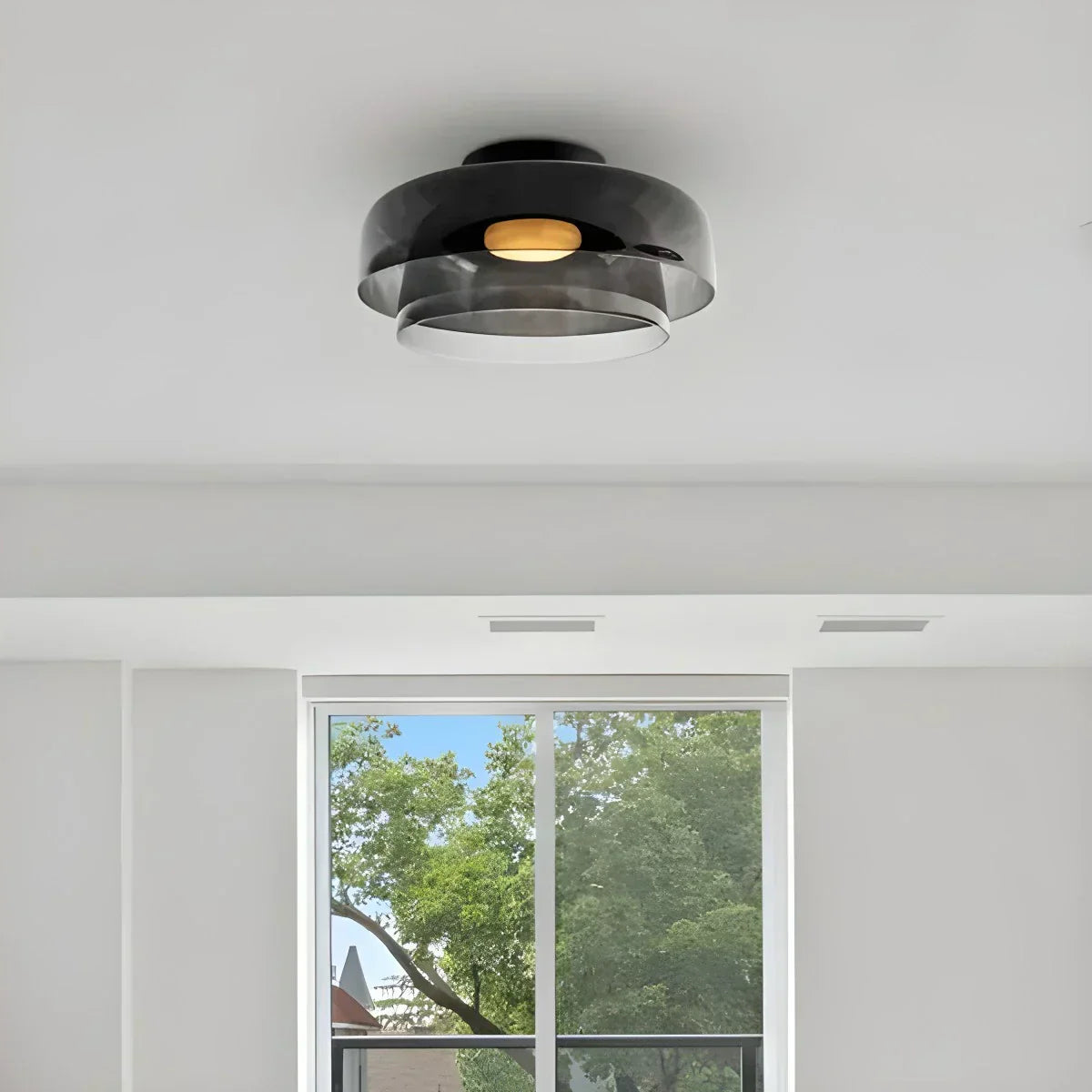 Cozy Bedroom Ceiling Fixture With Colored Glass Glow