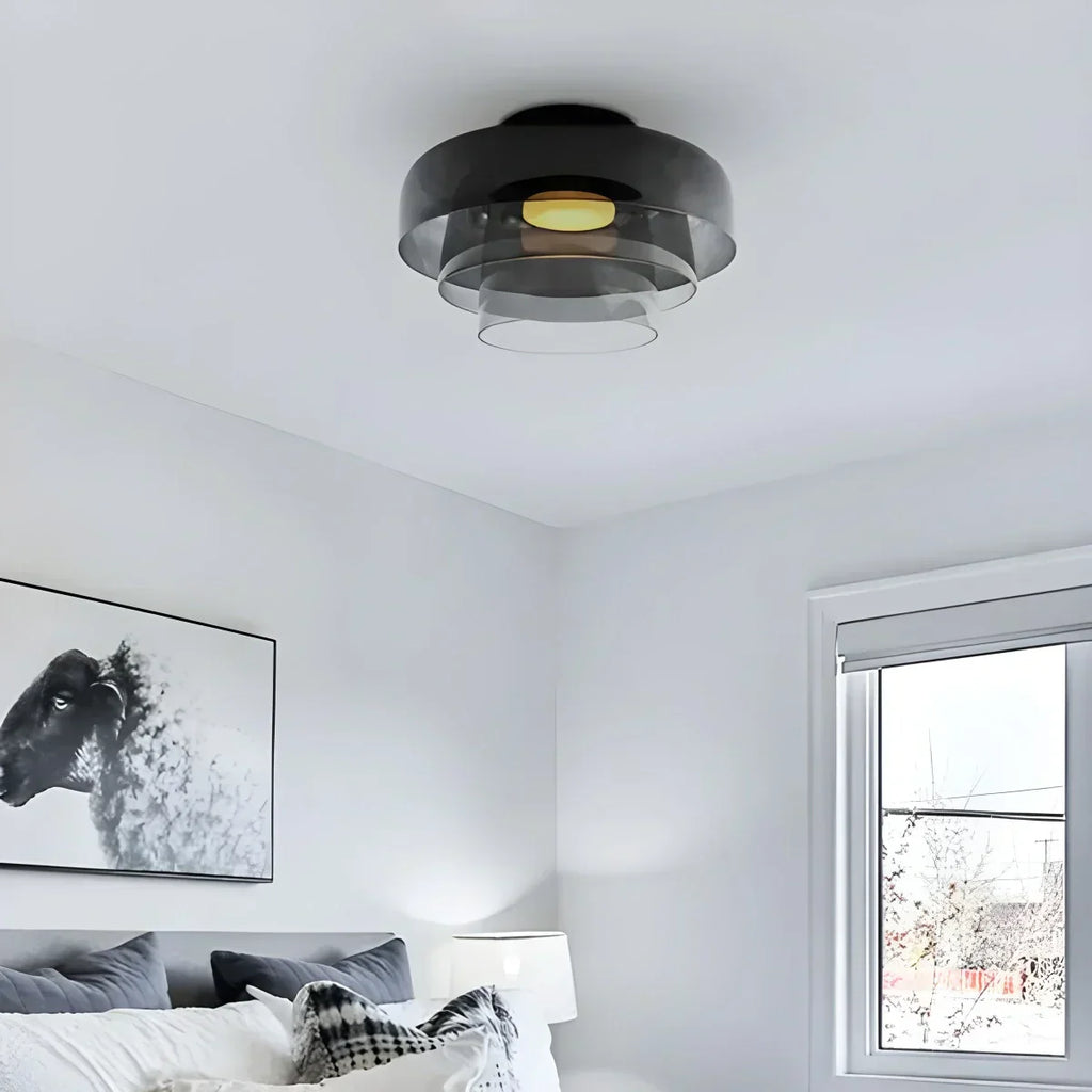 Cozy Bedroom Ceiling Fixture With Colored Glass Glow