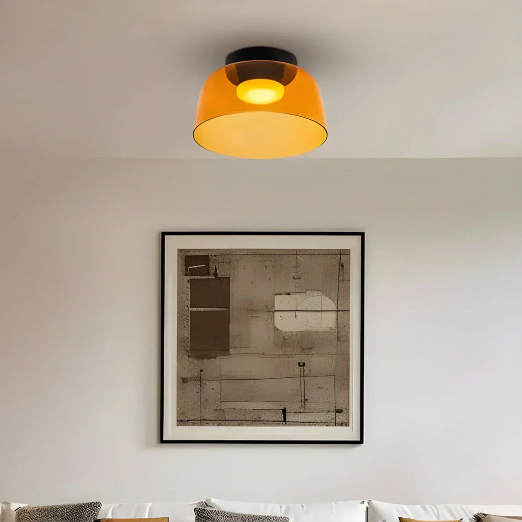 Cozy Bedroom Ceiling Fixture With Colored Glass Glow