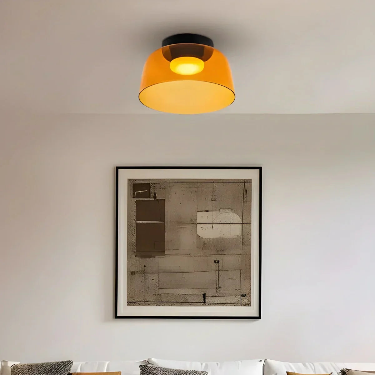 Cozy Bedroom Ceiling Fixture With Colored Glass Glow