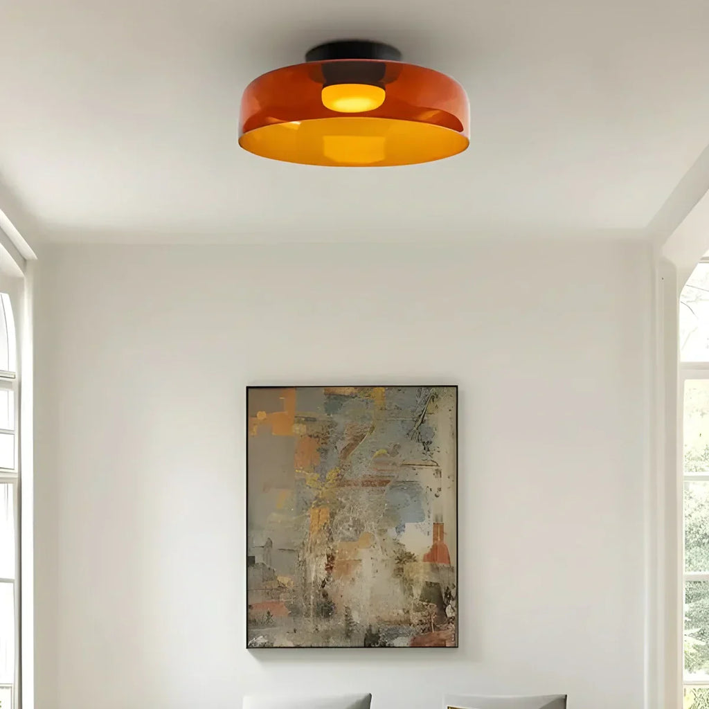 Cozy Bedroom Ceiling Fixture With Colored Glass Glow