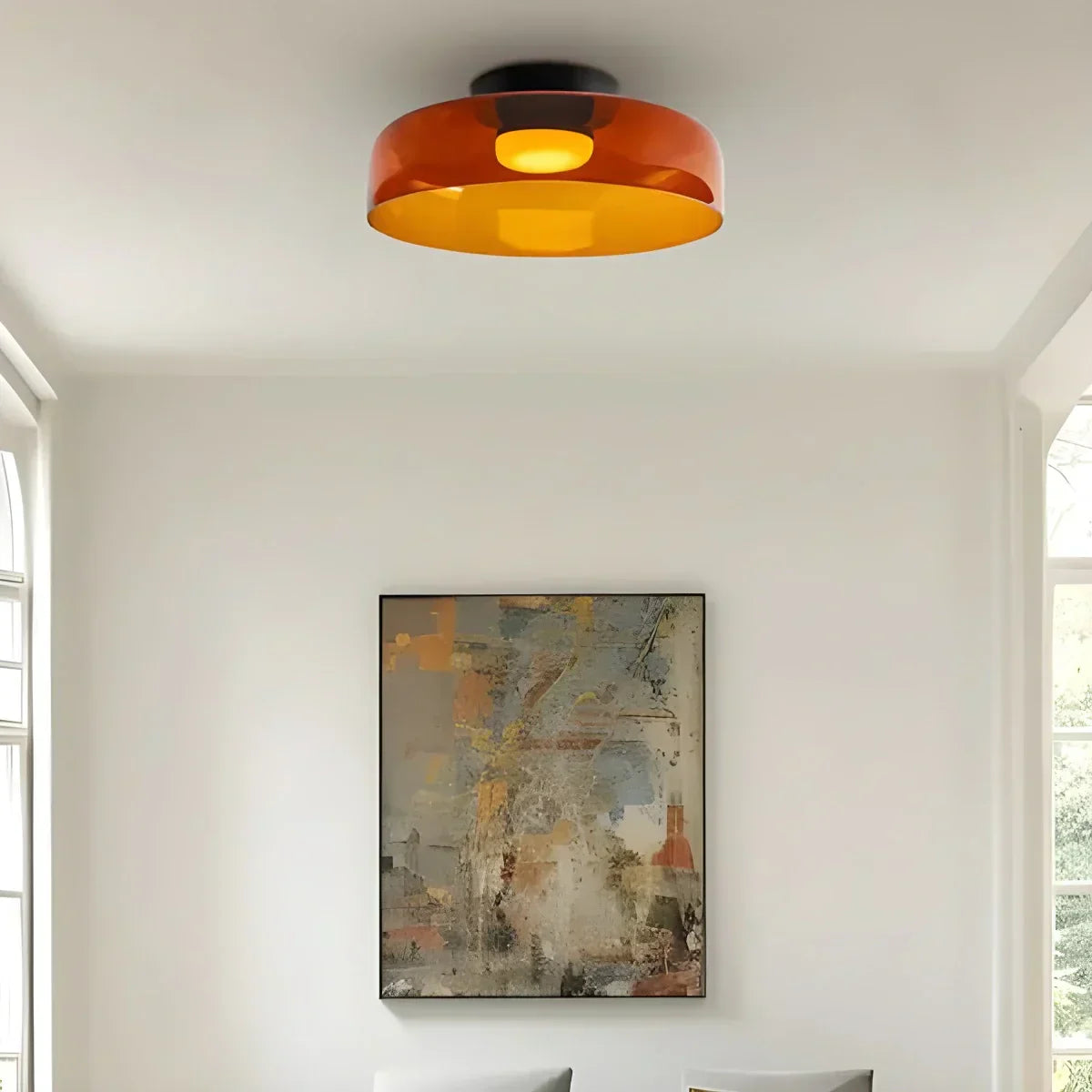 Cozy Bedroom Ceiling Fixture With Colored Glass Glow