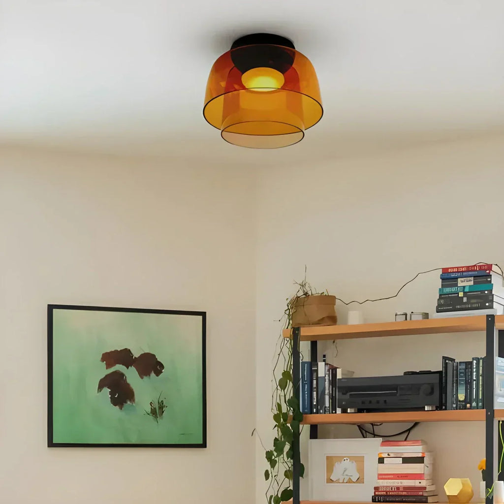 Cozy Bedroom Ceiling Fixture With Colored Glass Glow