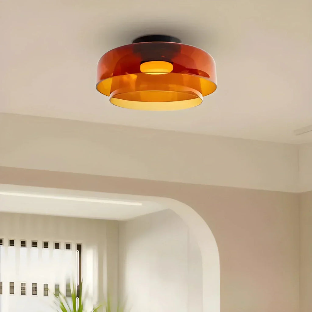 Cozy Bedroom Ceiling Fixture With Colored Glass Glow