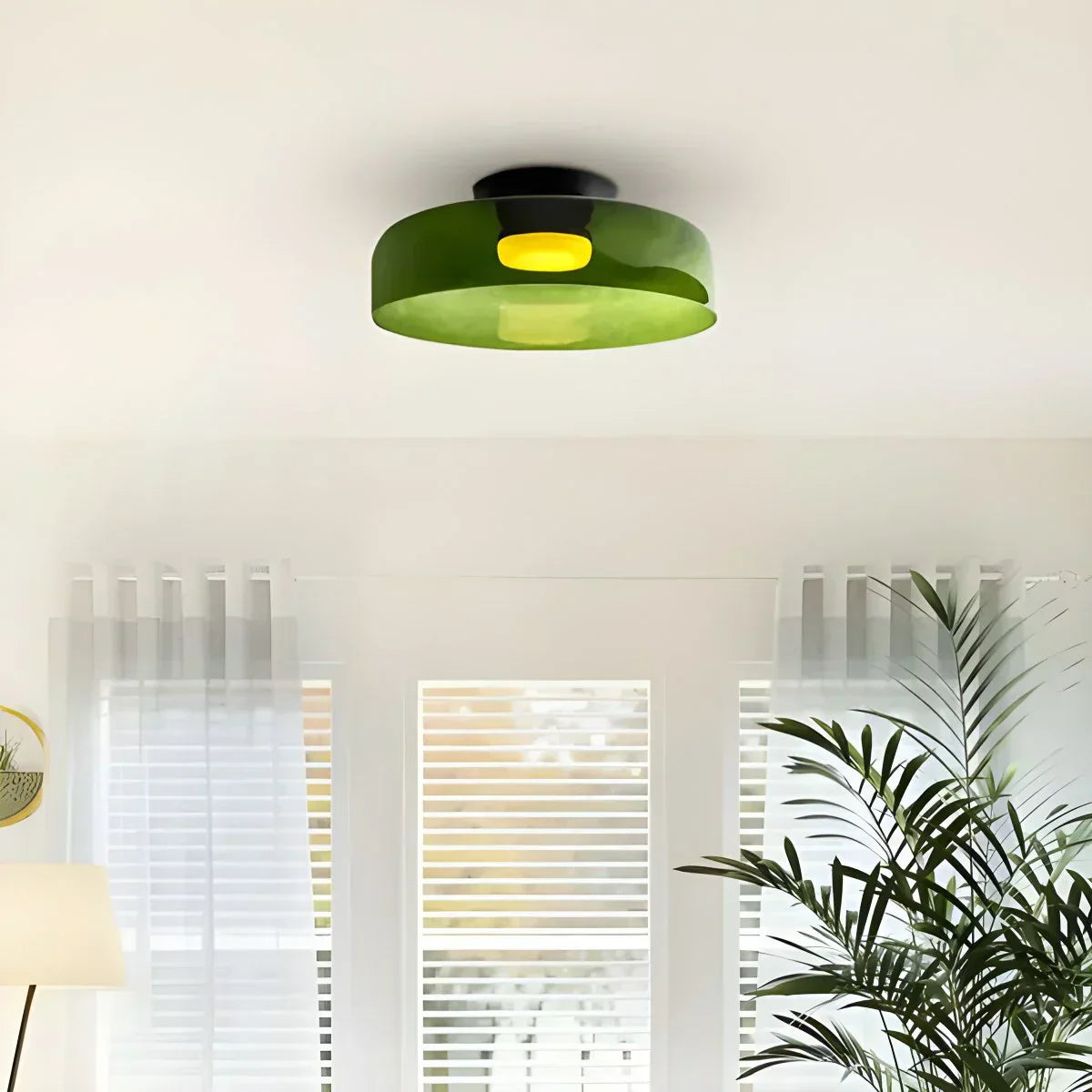 Cozy Bedroom Ceiling Fixture With Colored Glass Glow