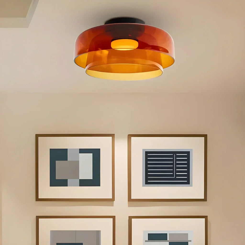 Cozy Bedroom Ceiling Fixture With Colored Glass Glow