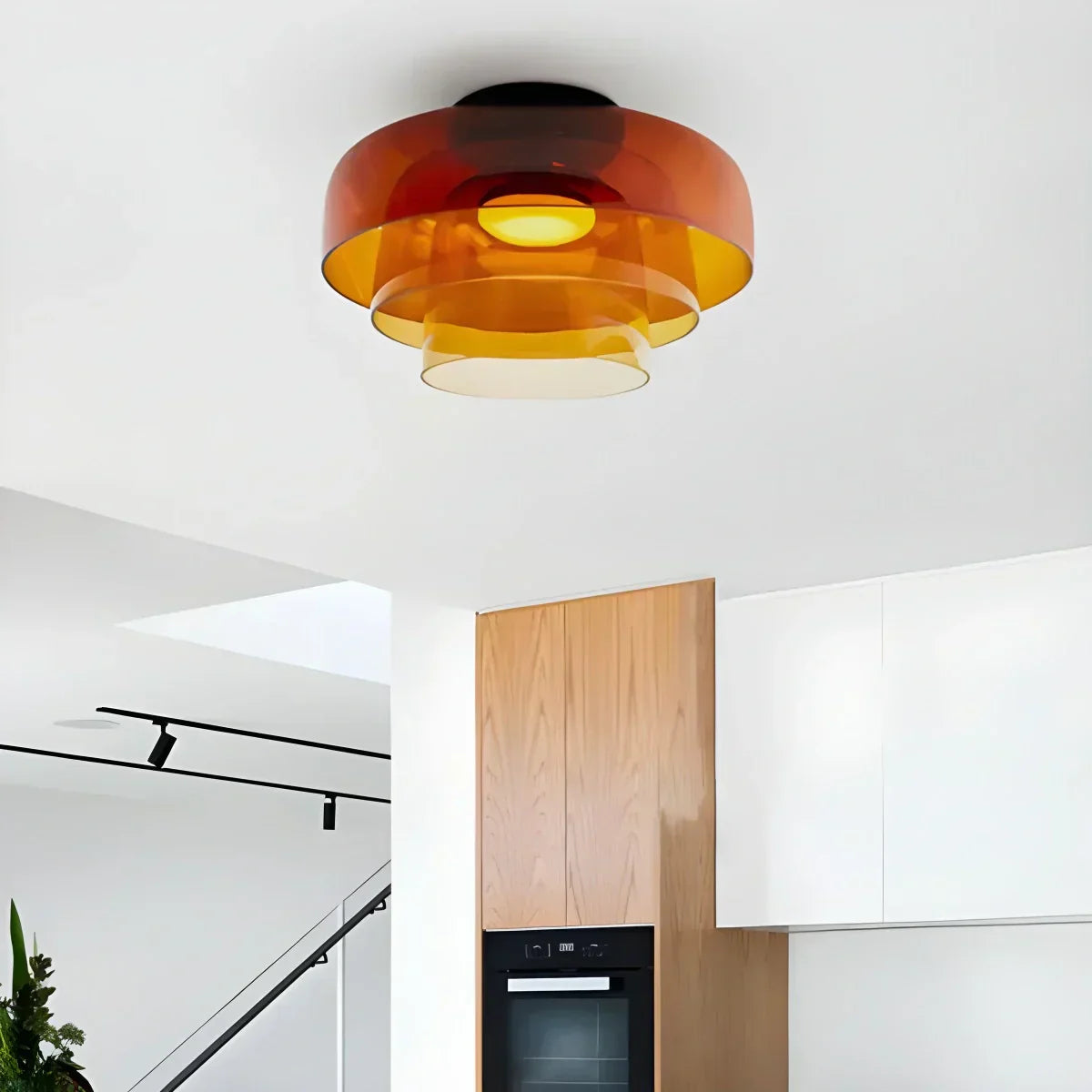 Cozy Bedroom Ceiling Fixture With Colored Glass Glow