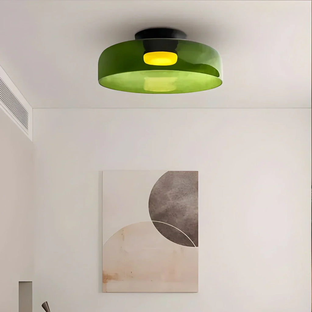 Cozy Bedroom Ceiling Fixture With Colored Glass Glow