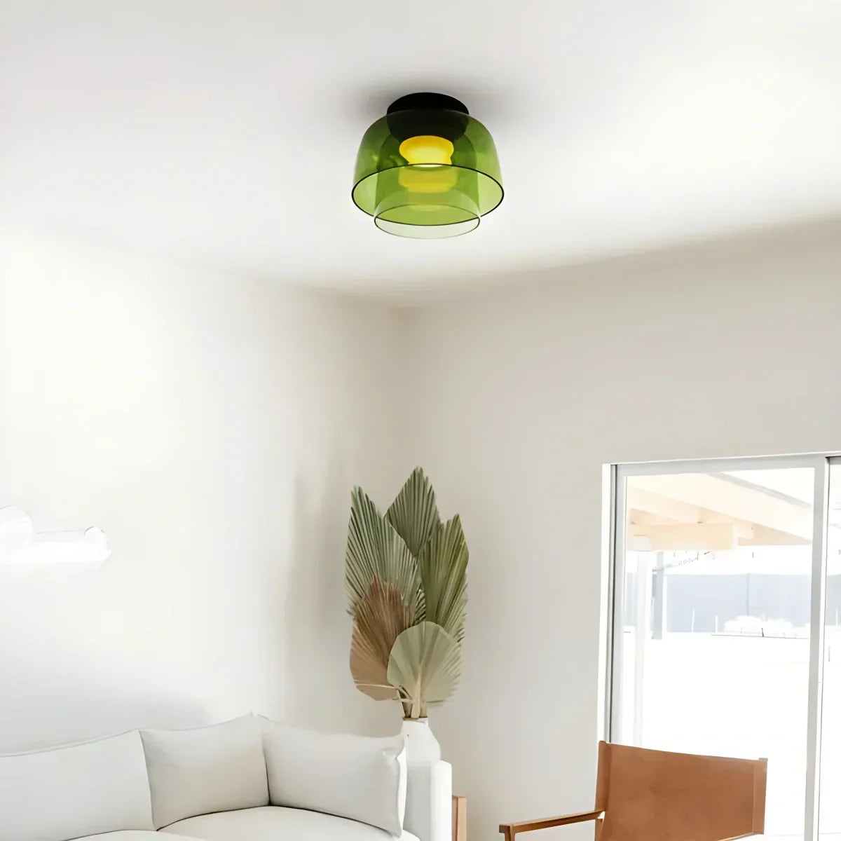 Cozy Bedroom Ceiling Fixture With Colored Glass Glow