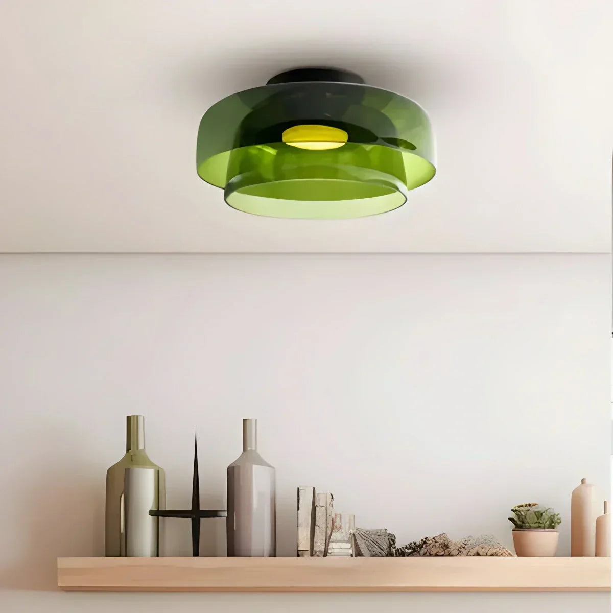 Cozy Bedroom Ceiling Fixture With Colored Glass Glow