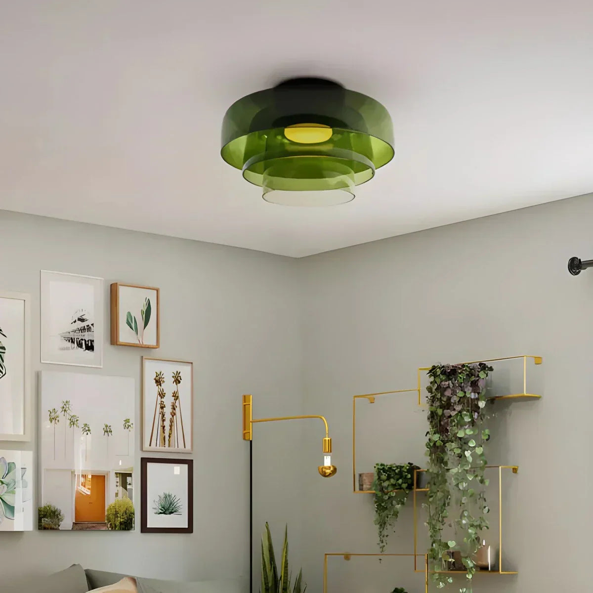 Cozy Bedroom Ceiling Fixture With Colored Glass Glow