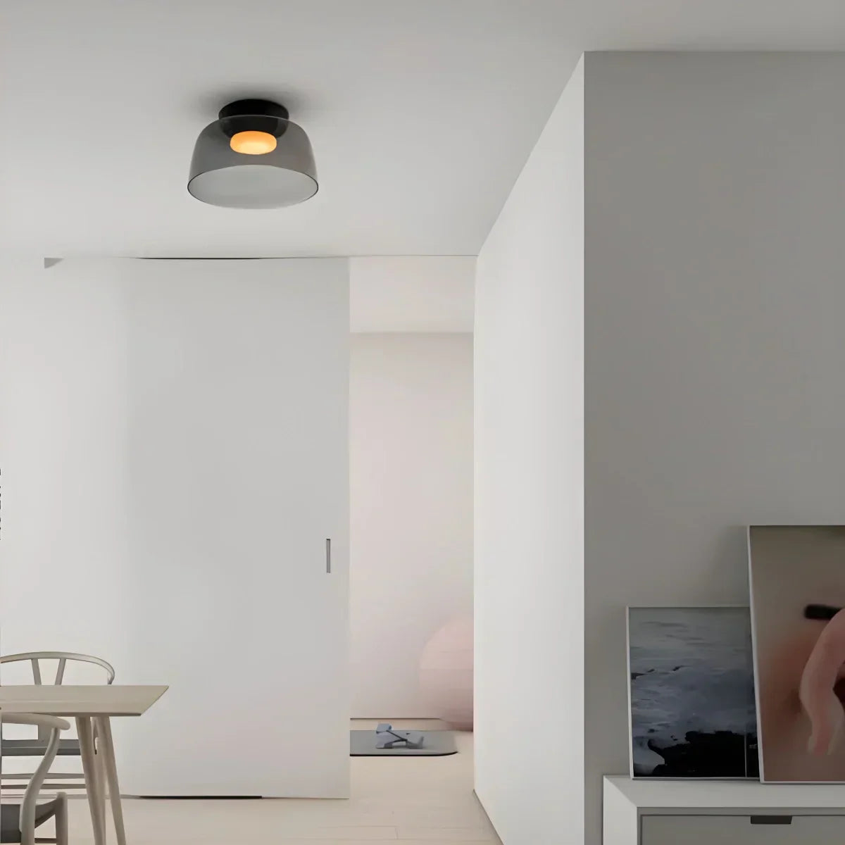 Cozy Bedroom Ceiling Fixture With Colored Glass Glow
