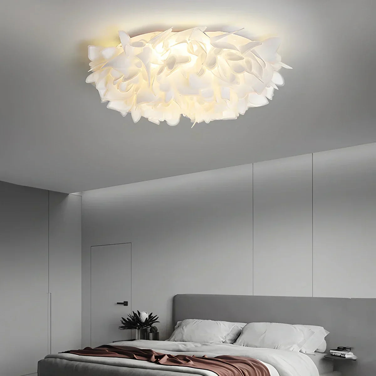 Petal-Style White Ceiling Fixture With Flush Mount