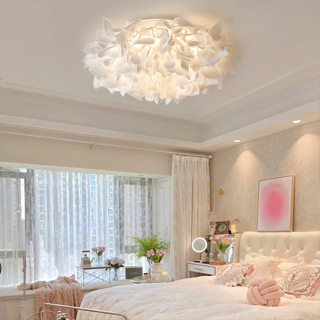 Petal-Style White Ceiling Fixture With Flush Mount