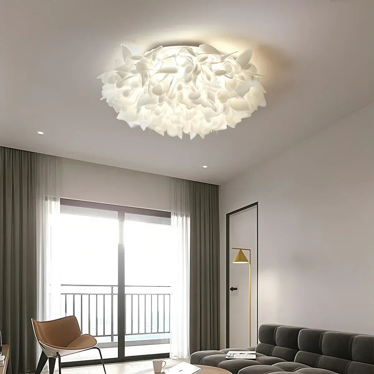 Petal-Style White Ceiling Fixture With Flush Mount