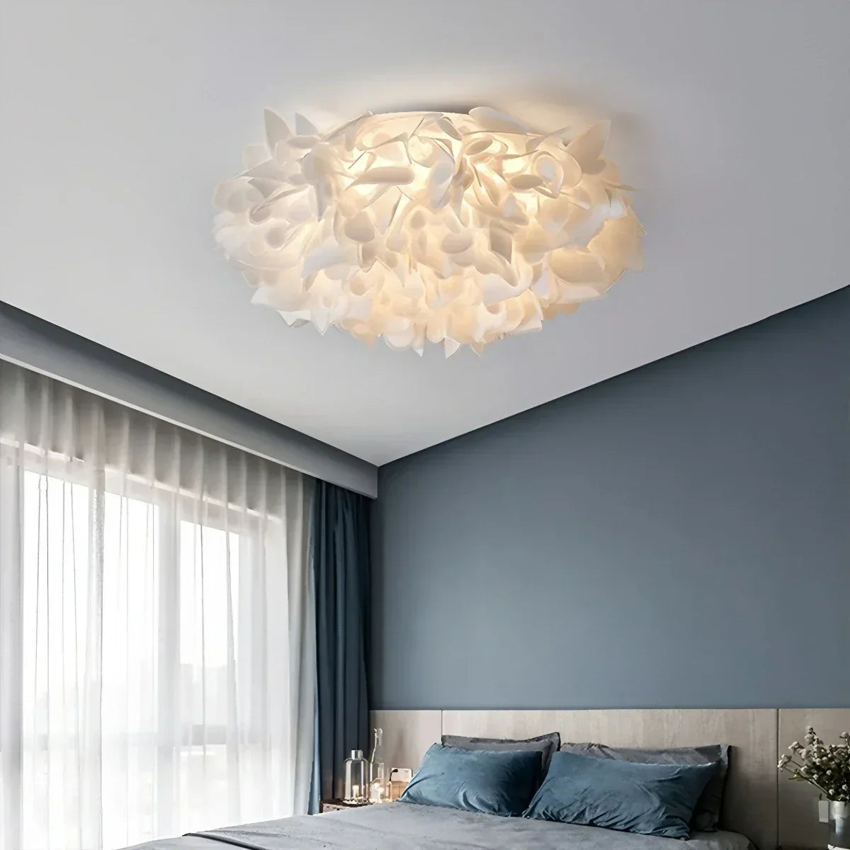Petal-Style White Ceiling Fixture With Flush Mount