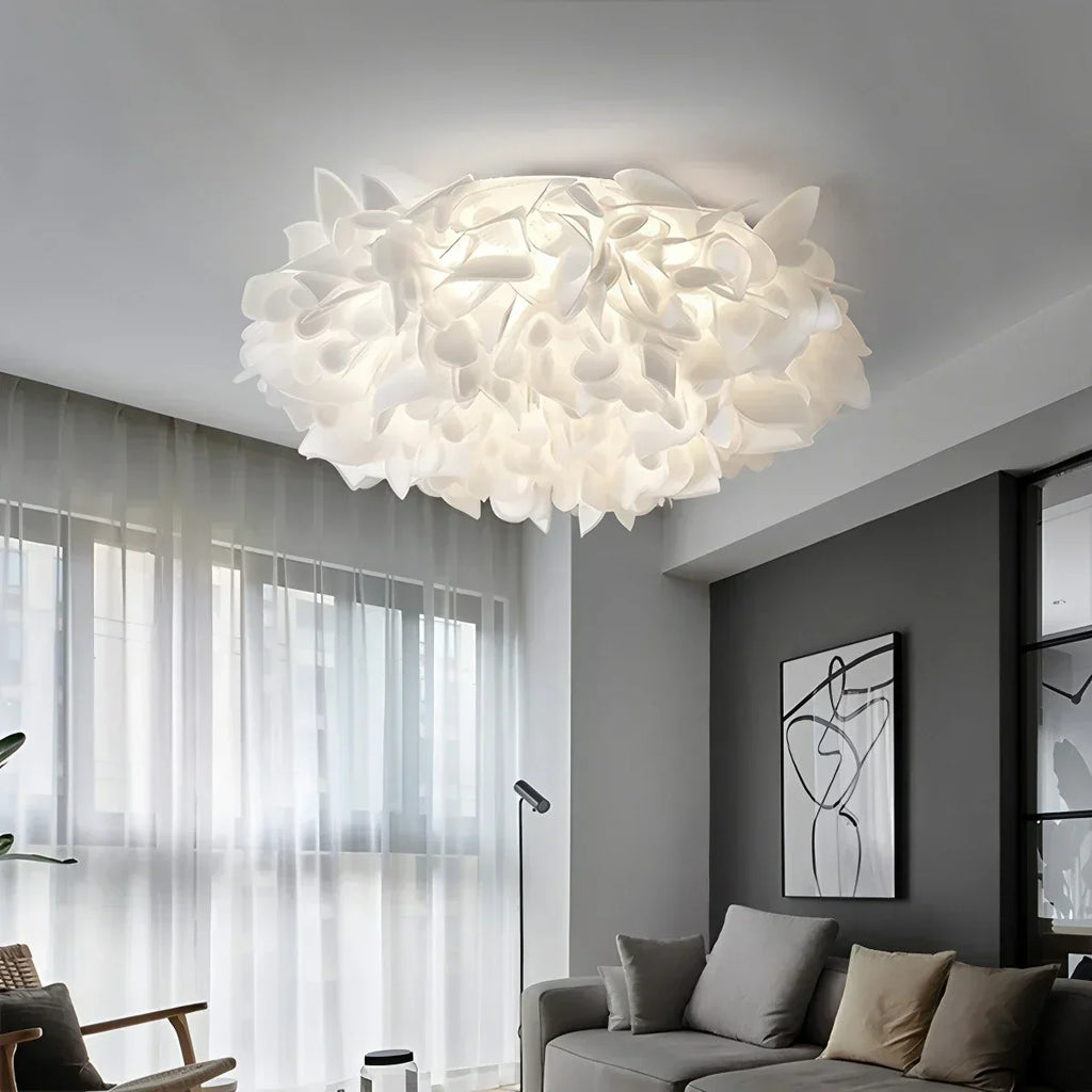 Petal-Style White Ceiling Fixture With Flush Mount