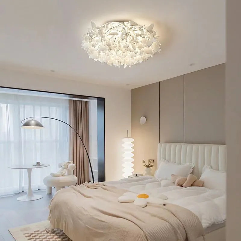 Petal-Style White Ceiling Fixture With Flush Mount