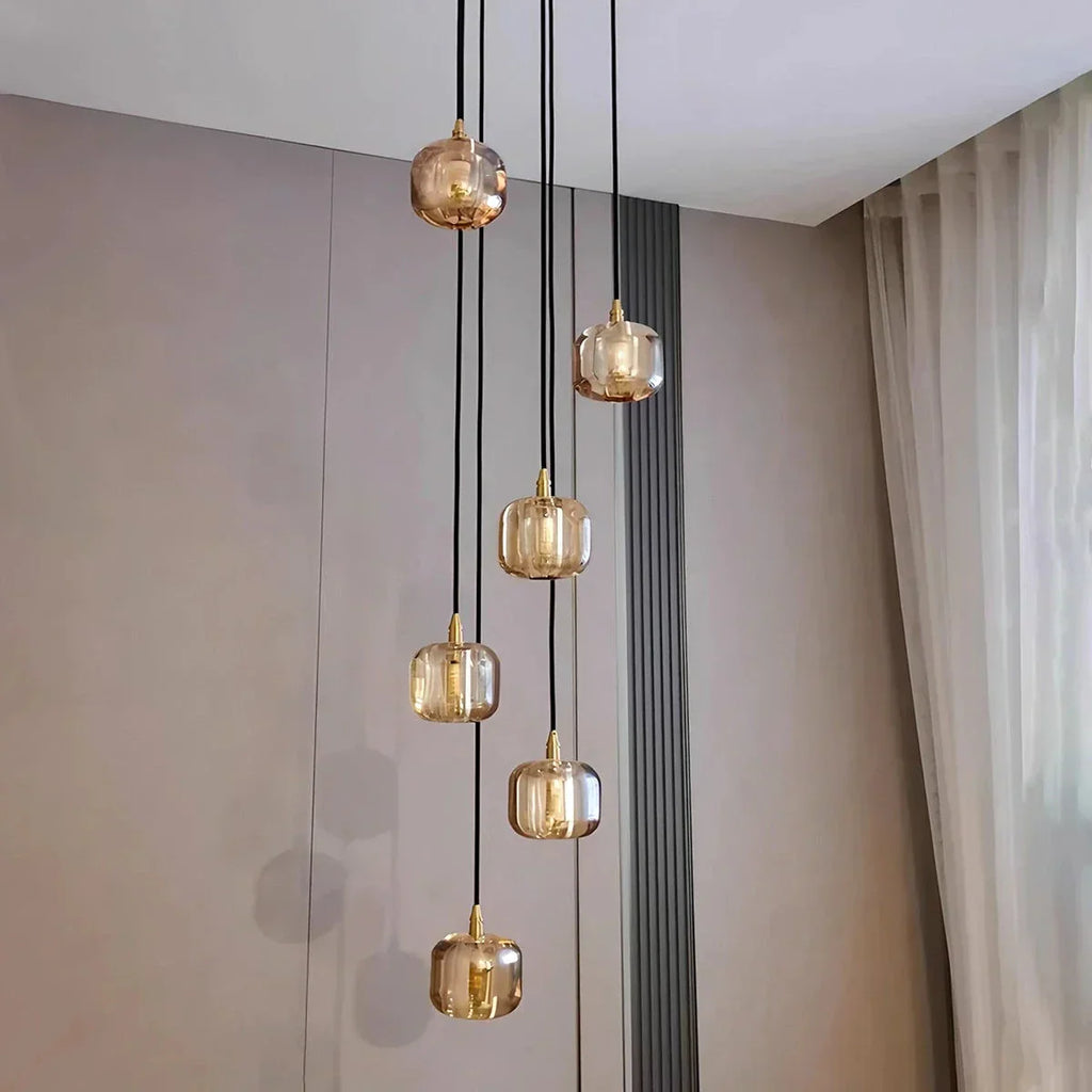 Multicolor Glass Pendant Light Fixture With Layered Lighting