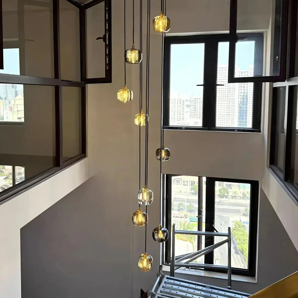 Multicolor Glass Pendant Light Fixture With Layered Lighting