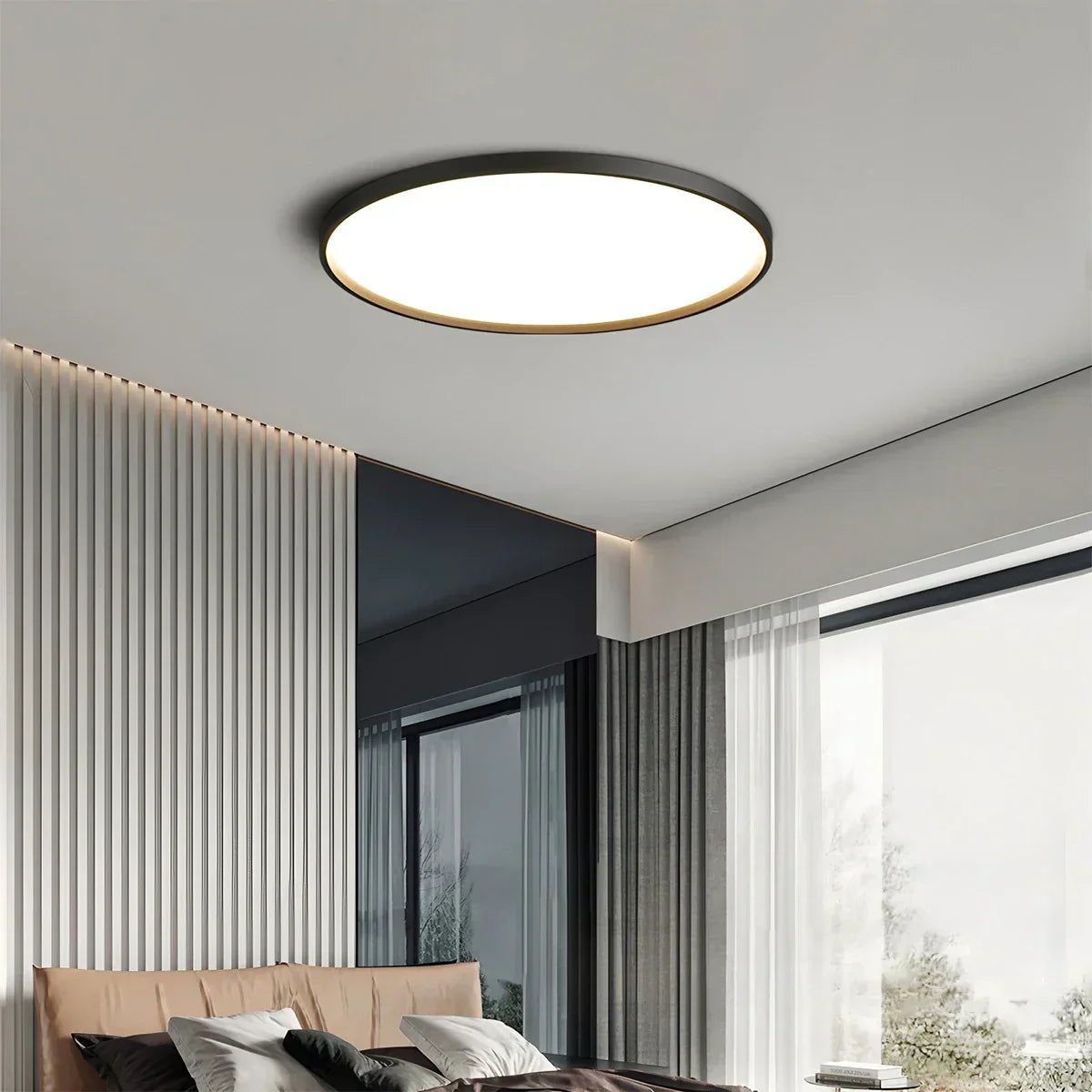 Bedroom Ceiling Light With Slim Flush Mount, Round Profile