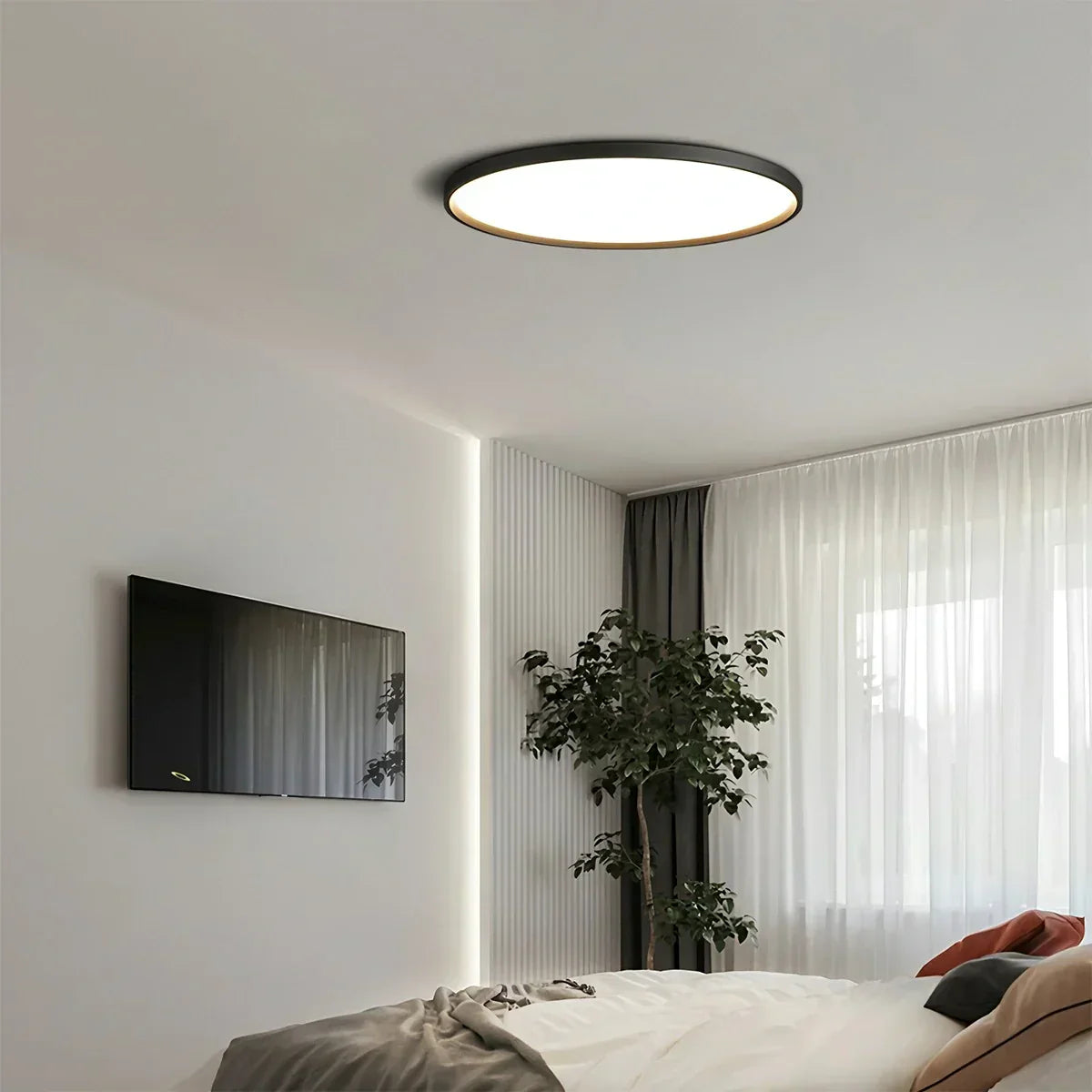 Bedroom Ceiling Light With Slim Flush Mount, Round Profile