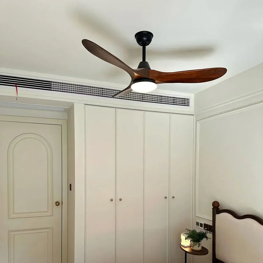 Three Solid Wood Blades Nordic Ceiling Fan With Light