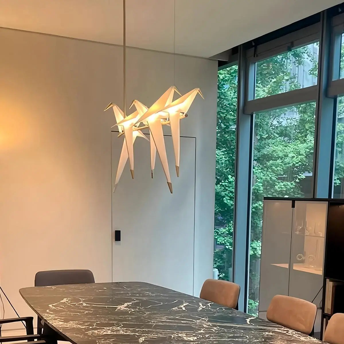 Elegant Dining Room Chandelier With Paper Crane Birds