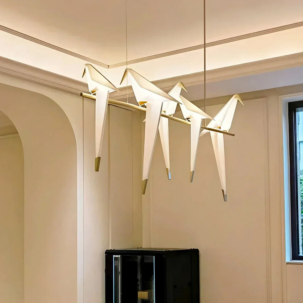 Elegant Dining Room Chandelier With Paper Crane Birds