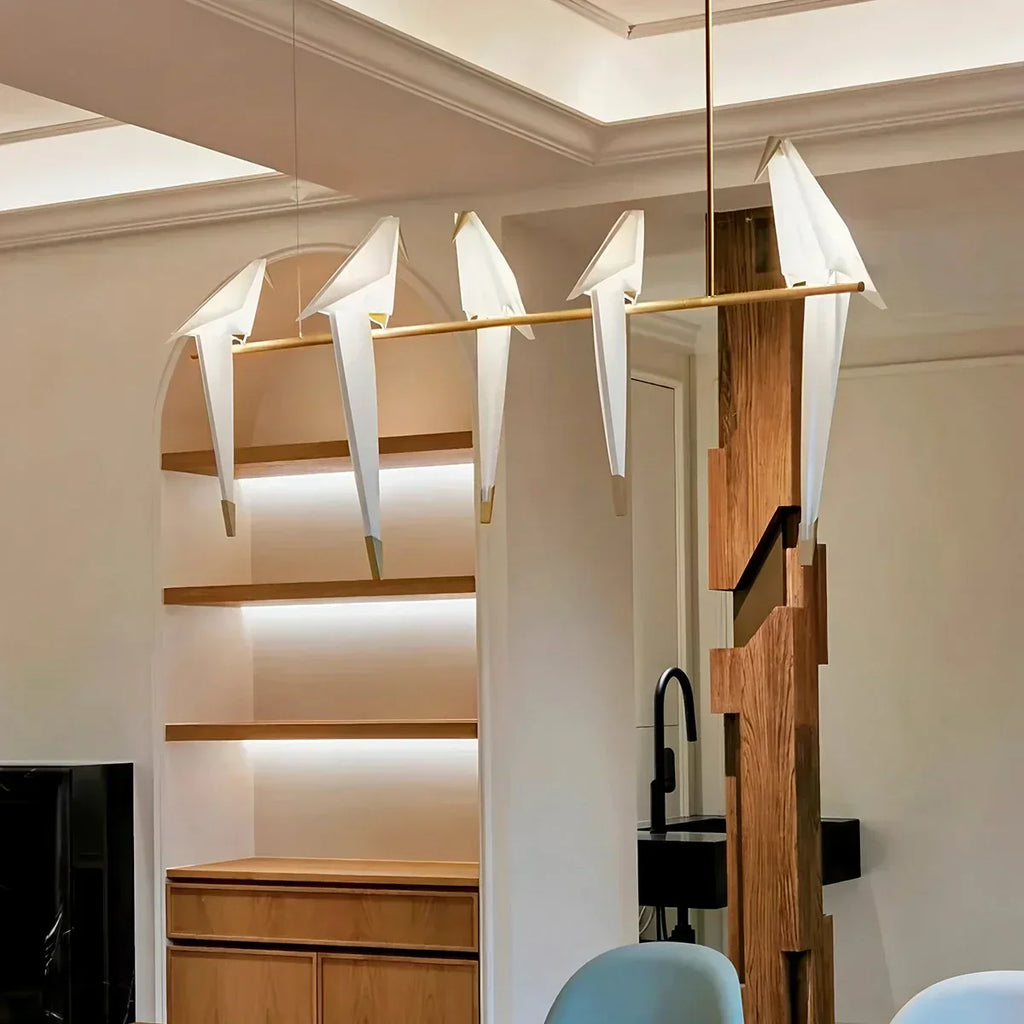 Elegant Dining Room Chandelier With Paper Crane Birds